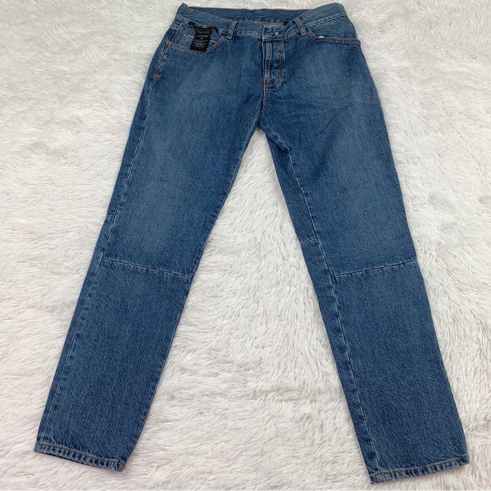 Unravel Project mid rise‎ straight leg jeans hidden button fly in blue